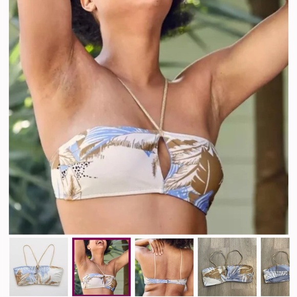 Aerie keyhole bandeau bikini top tropical glitter gold strap size small - Picture 7 of 7
